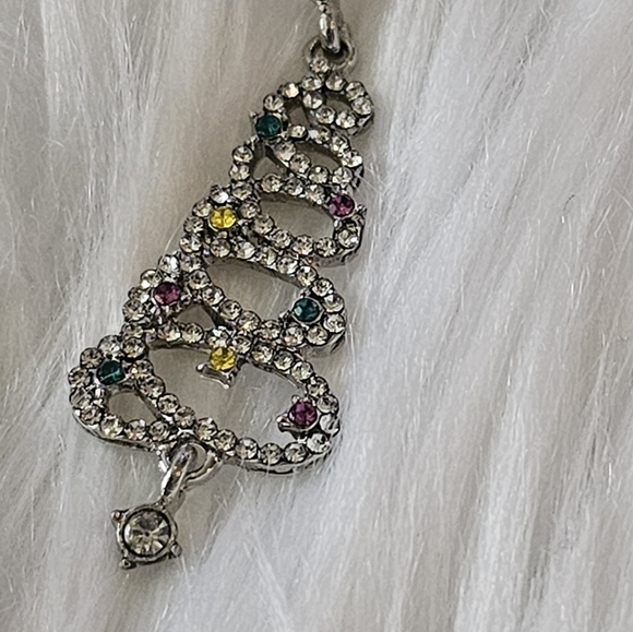 Holiday Christmas Tree Earrings Silver NWT - Picture 3 of 6